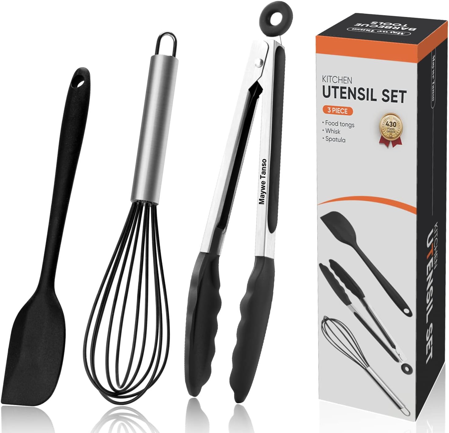 Maywe Tanso Silicone Tongs, Whisk and Spatula Set