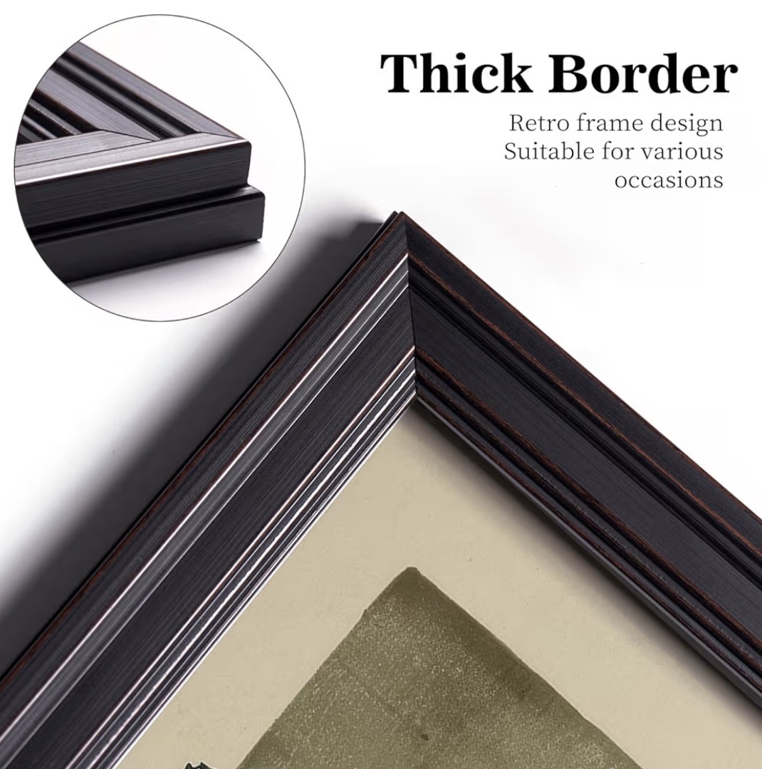 Close-up of the deep black retro frame on the Japanese woodblock canvas print